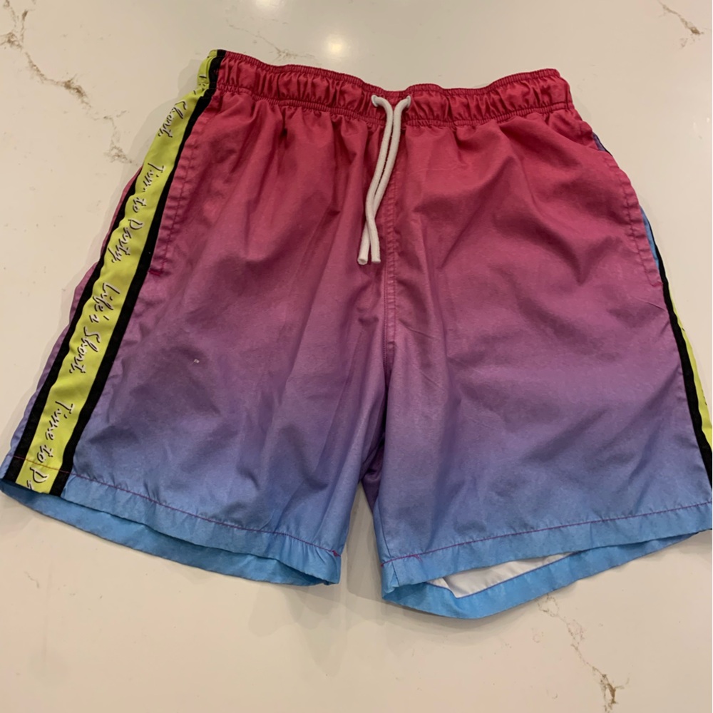 Men's Arizona Size Large Swim Trunk “Time To Party Life’s Short” Bright Colors.